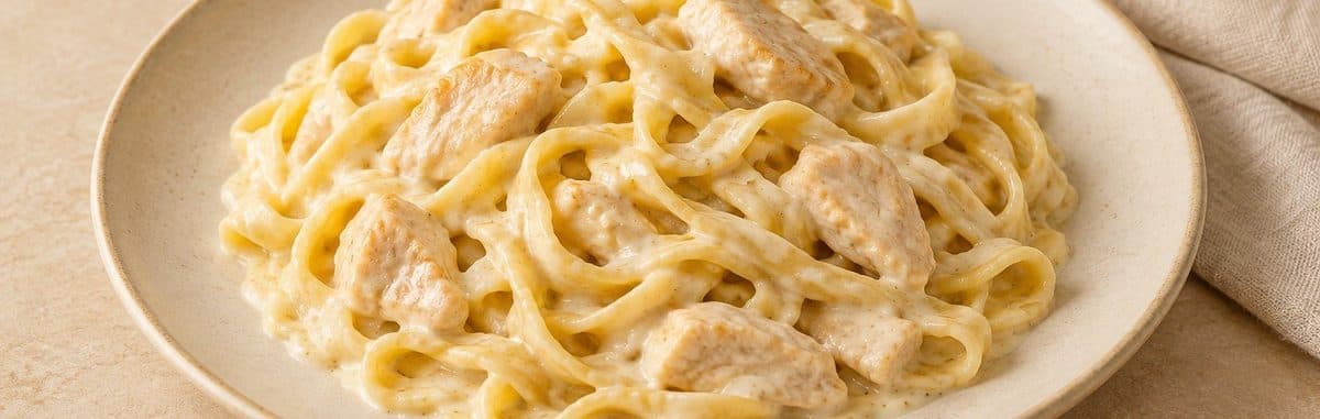 Домашняя лапша с курицей в сливочном соусе